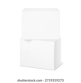 Realistic closed cardboard boxes mockup. Vector illustration isolated on white background. Taking your 2D designs into 3D. Can be use for medicine, food, cosmetic and other. EPS10.