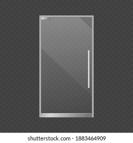 Realistic Closed Glass Door. Exterior Market Or Store Element, Modern Transparent Supermarket, Office Or Boutique, Shop Or Mall Front View Clear Gloss Door, Vector Isolated 3d Single Illustration