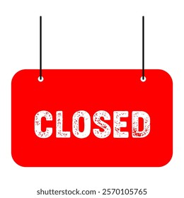 Realistic closed hanging signboard. Vintage door sign for cafe, restaurant, bar or retail store. Announcement banner, information signage for business or service. Vector illustration