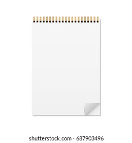 Realistic closed notebook with paper corner. Vector illustration