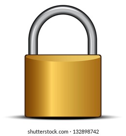 Realistic Closed Padlock Illustration. Closed square brass door padlock