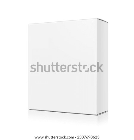 Realistic closed paperboard box mockup. Vector illustration isolated on white background. Taking your 2D designs into 3D. Can be use for medicine, food, cosmetic and other. EPS10.
