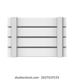 Realistic closed white wooden crate with holes, top view. Container for farm, market or delivery. Agriculture. Vector illustration. Isolated background. Icon.