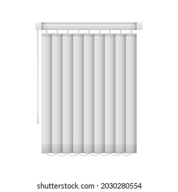 Realistic closed window blinds. Vertical office louvers. Vector window shutters mockup for interior decoration design