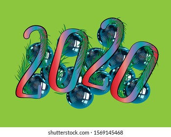  Realistic closeup of colorful 2020. Calendar date concept. Colorful christmas ball. Happy new year symbol. Art vector illustration. Celebration concept. Graphic element