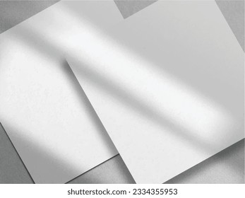 Realistic closeup square elegant and minimalist white blank business card mockup presentation. 3D vector illustration. Windows shadow and leaves overlay on isolated background. - Powered by Shutterstock - Get 15% off with code: PIKWIZARD15