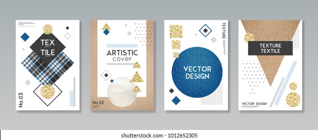 Realistic cloth fabric textile texture samples presentation 4 creative banners with artistic cover design  isolated vector illustration  