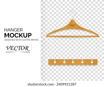 Realistic clothes wooden hanger or hook wall vector design template, clipart or mock up for advertising