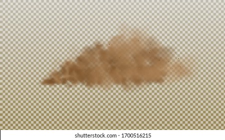 Realistic cloud of dust from under the wheels of the car. Sand dust with small particles in the desert. Vector illustration.