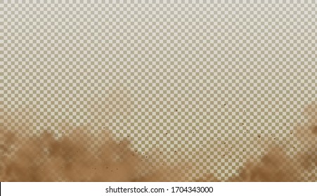 Realistic cloud of dust from under the wheels of the car. Sand dust with small particles in the desert. Vector illustration.