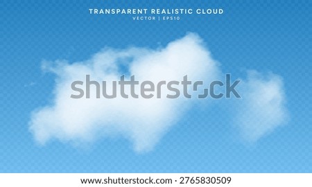 Realistic cloud isolated on a transparent background. Fluffy cloud with smooth, blurry edges and natural light. Realistic 3D vector cloud overlay effect