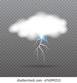Realistic Cloud with lightning. Weather icon. Vector illustration