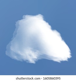 Realistic cloud on a blue heavenly backdrop. Cloudy template with soft smooth colors. Environment, vector illustration. White transparent, isolated element for design. Smoke or thundercloud.