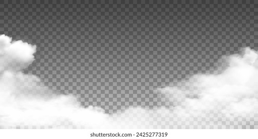 Realistic cloud sky,cloudscape on transparent background. Clouds border,vector element,template