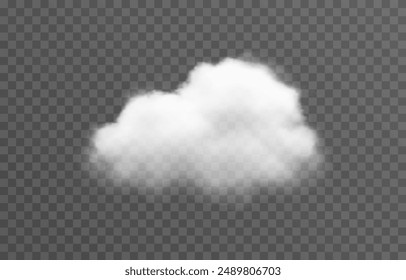 Realistic cloud, smoke or fog on an isolated transparent background. Vector cloud png.