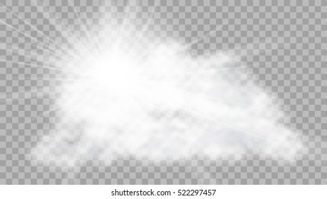 Realistic Cloud With Sun Flare On Transparent Background. EPS10 Vector