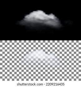 Realistic Cloud With Transparency On Black And Grid Background. Vector Illustration.