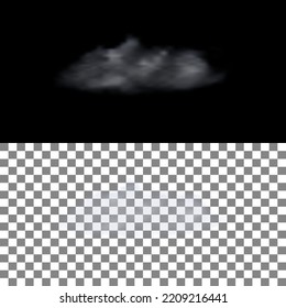 Nube Realista Con Transparencia En El Fondo Negro Y Cuadrícula. Ilustración vectorial.