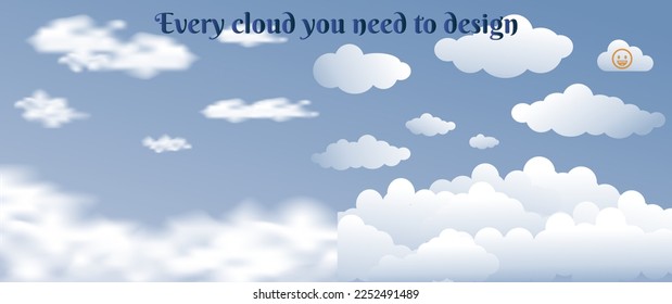 Realistic cloud vector set for meteorology, weather forecast and nature designs use for weather app, website or print design