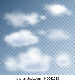 Realistic clouds in the blue sky on a transparent background. Vector