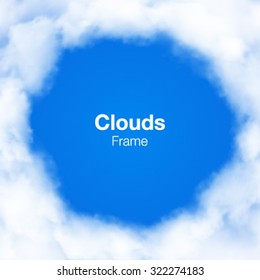 Realistic Clouds Circle Frame on blue sky. Vector illustration 