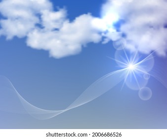Realistic clouds and flowing lines against the blue sky.