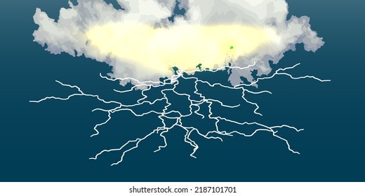 Realistic clouds with lightning.Vector illustration.