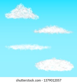  Realistic clouds on blue background. Separable from the background. Set clouds of 4 components.