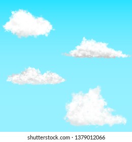  Realistic clouds on blue background. Separable from the background. Set clouds of 4 components.