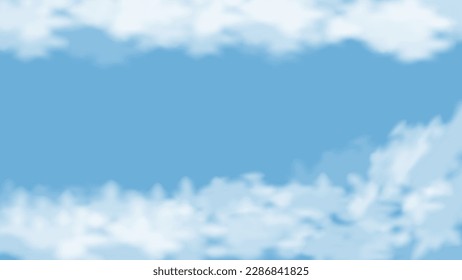 Realistic clouds on blue background with copy space. Angelic heaven clouds design. Vector illustration.
