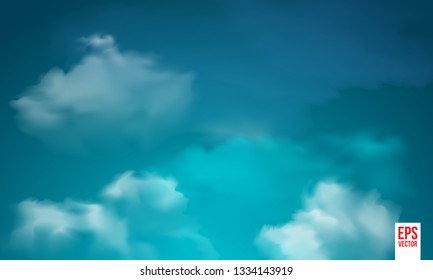 Realistic Clouds on Morning Turkish green sky. Vector Illustration.