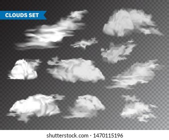 Realistic Clouds Set. Isolated Cloud on Transparent Background. Sky Panorama. Vector Design Element