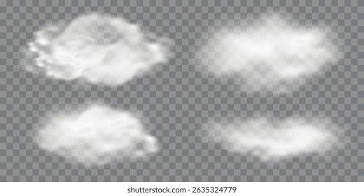 Nuvens realistas e fumaça, nevoeiro. Ilustração vetorial