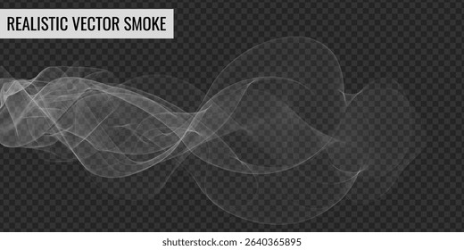 Realistic clouds, smoke waves, effect Vector illustration. Steam, haze, fog over water, barbecue, hot drinks, food, cloudiness, smog, light steam, smoke from fire, candles on transparent background