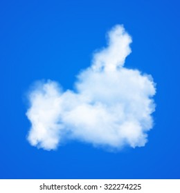Realistic Clouds in Thumb up icon on blue sky. Vector illustration 