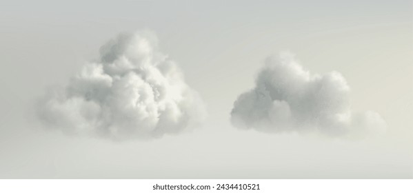 Realistic Clouds, Transparent Background. Outdoor Nature Sky. White Fluffy Clouds Set. Weather Cloudscape Design. Vector Illustration