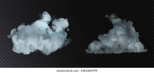 Nubes realistas, fondo transparente PNG. Textura de nubes de vapor claras con un tinte azulado para Diseño web e ilustraciones.