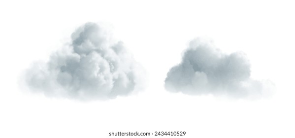 Realistic Clouds, Transparent Sky. Outdoor Nature Weather. Fluffy Clouds Set, Clear Background. Cloudscape Design. Vector Illustration