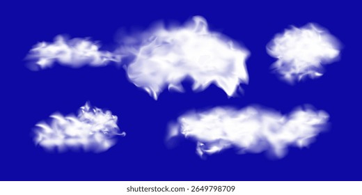 Realistic Clouds Vector. Nature sky weather symbols rain or snow cloud vector collection. Cloud and sky, cloudy meteorology