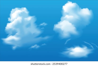 Realistic clouds vector with soft, fluffy details and smooth shading, perfect for sky scenes, nature-themed backgrounds, or adding depth to outdoor illustrations.