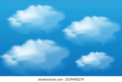 Realistic clouds vector with soft, fluffy details and smooth shading, perfect for sky scenes, nature-themed backgrounds, or adding depth to outdoor illustrations.