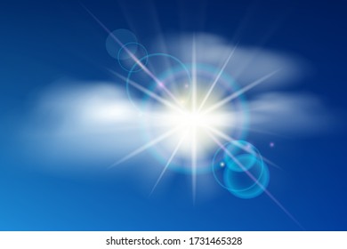Cielo azul turbio realista y fondo brillante de sol. panorámica de ilustración vectorial.
