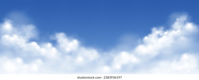 Realistic cloudy sky on a transparent background. Isolated clouds in the sky for template.  Vector illustration. 