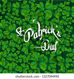 Realistic clover leaves decorated St Patrick's Day background.