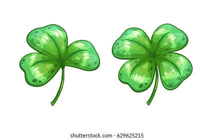 Realistic clover leaves. Vector shamrock icons, isolated on white background.