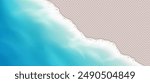 Realistic coastal wave and foam on transparent background. Depiction of exotic beach surf line featuring sea wave with foam washing on sandy shore