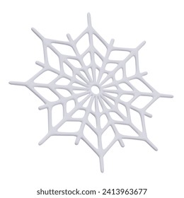 Realistic cobweb in gray color on white background. Model of cartoon web for home decoration on Halloween celebration concept. Vector illustration in 3d style