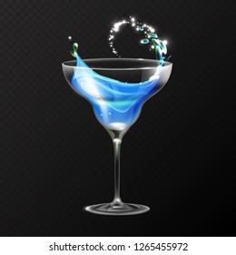 Realistic cocktail blue lagoon glass vector illustration on transparent background