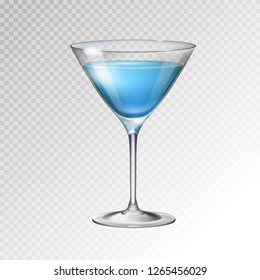 Realistic cocktail blue lagoon glass vector illustration on transparent background