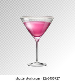 Realistic cocktail cosmopolitan glass vector illustration on transparent background